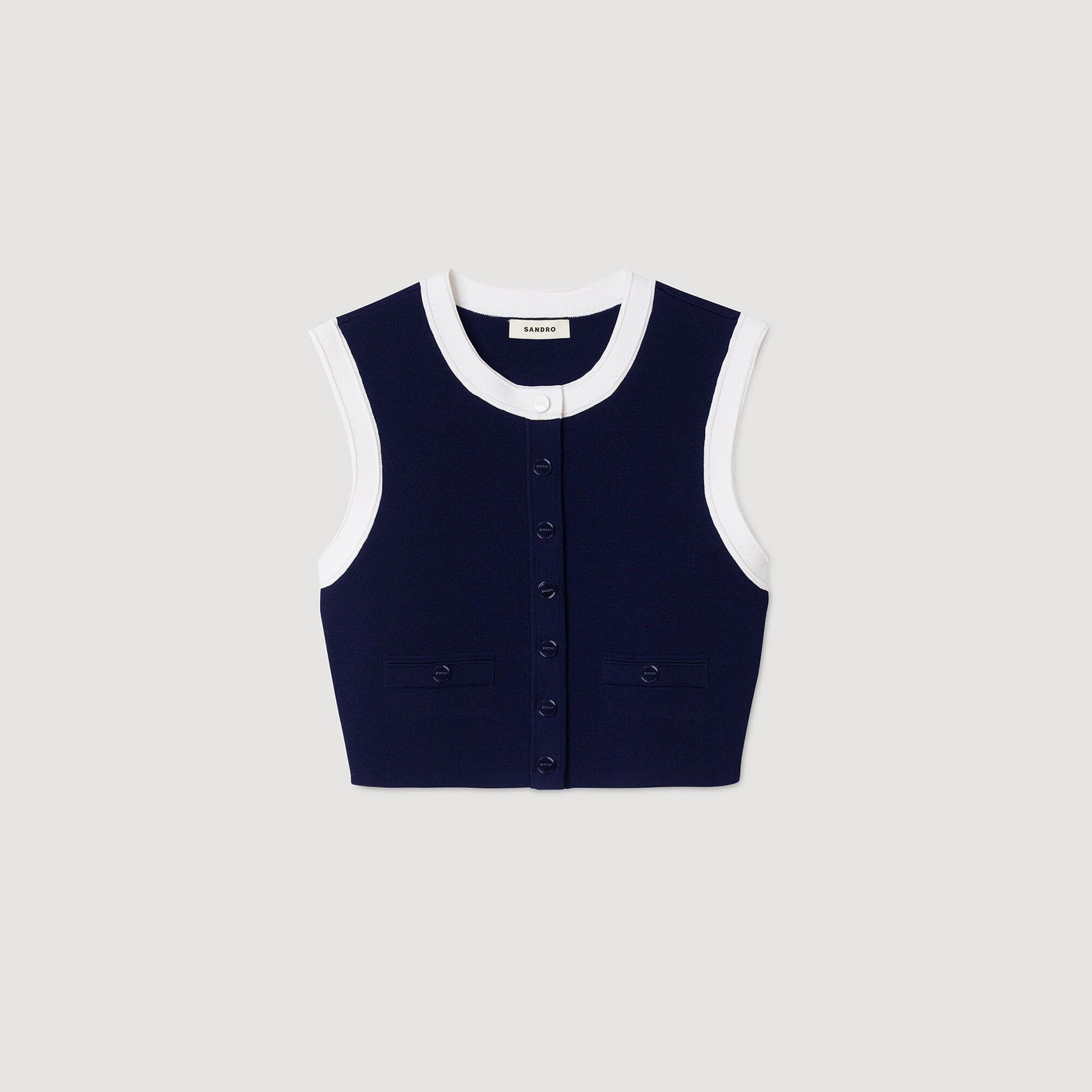 Sandro Two-tone cropped cardigan Navy Blue