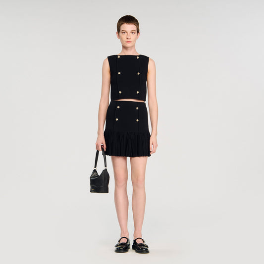 Sandro Button detail cropped knit top Black