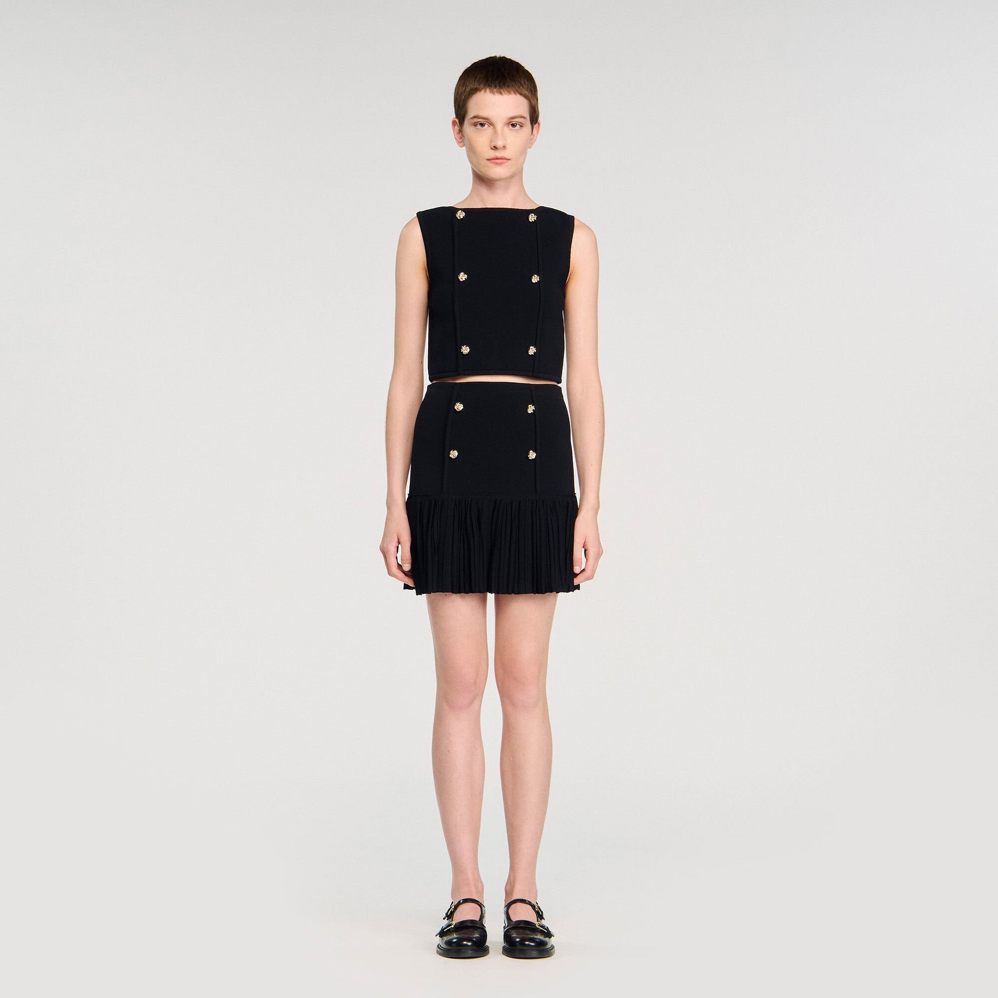 Sandro Button detail cropped knit top Black