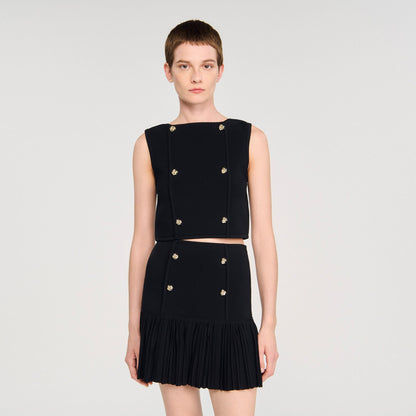Sandro Button detail cropped knit top Black