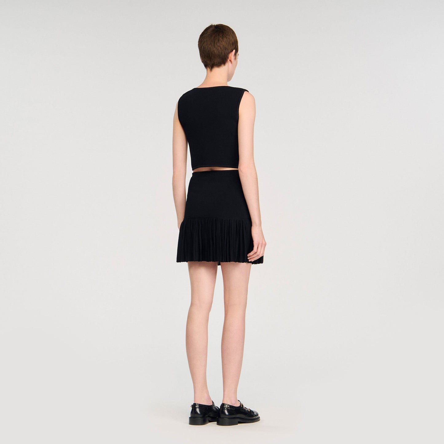 Sandro Button detail cropped knit top Black