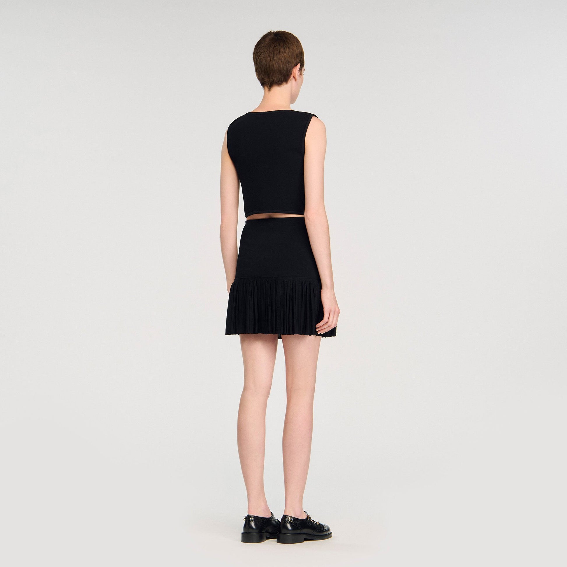 Sandro Button detail cropped knit top Black