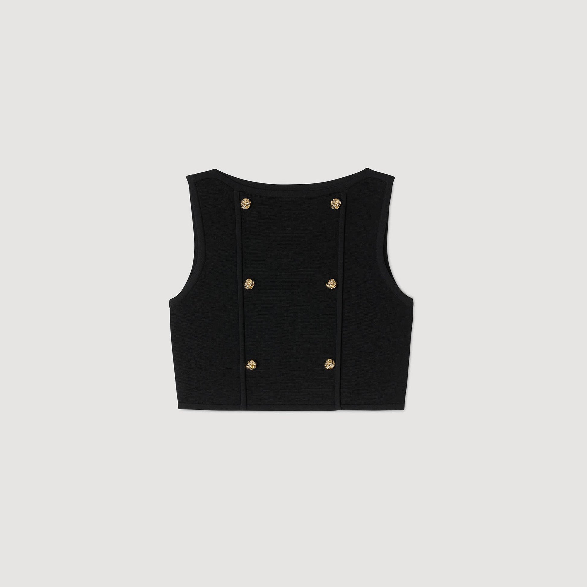 Sandro Button detail cropped knit top Black