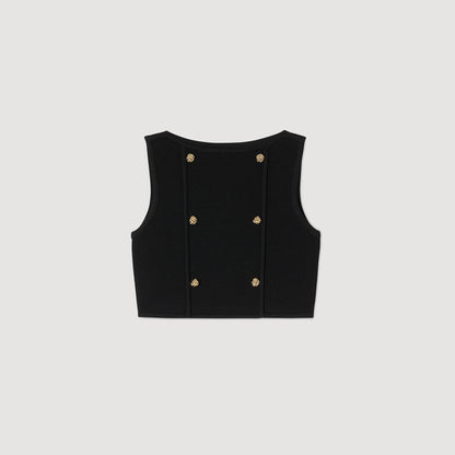 Sandro Button detail cropped knit top Black