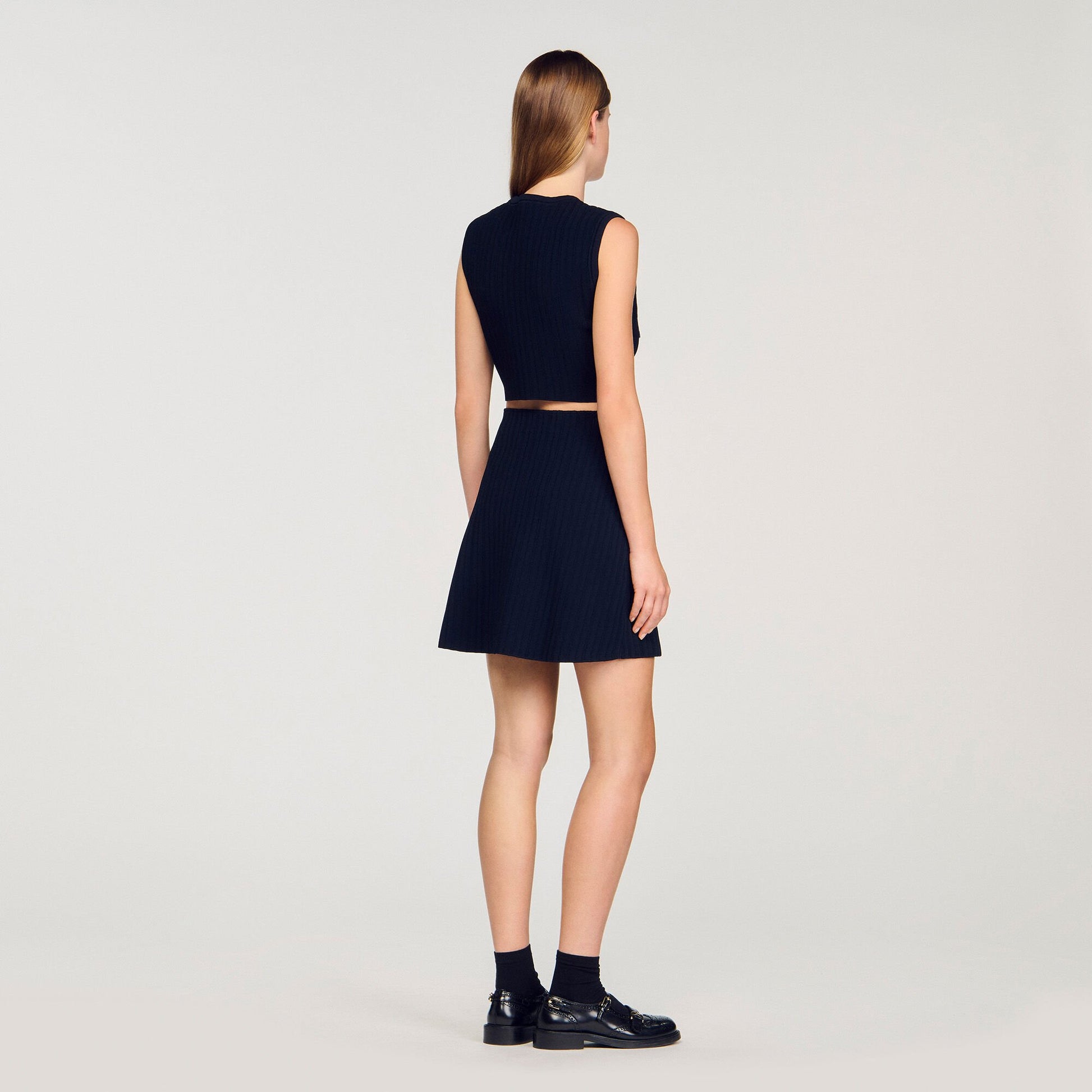 Sandro Knit and denim top Navy Blue