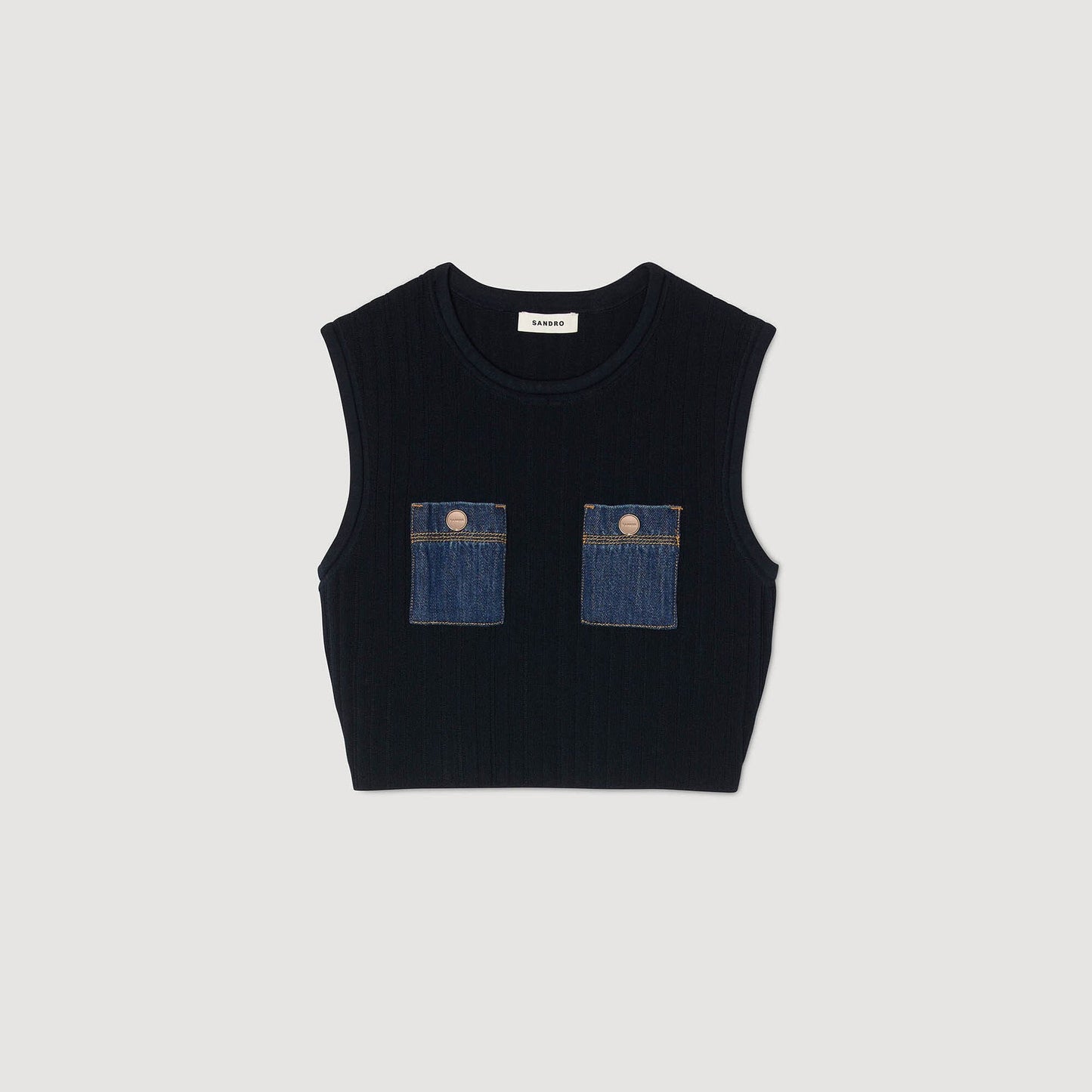 Sandro Knit and denim top Navy Blue