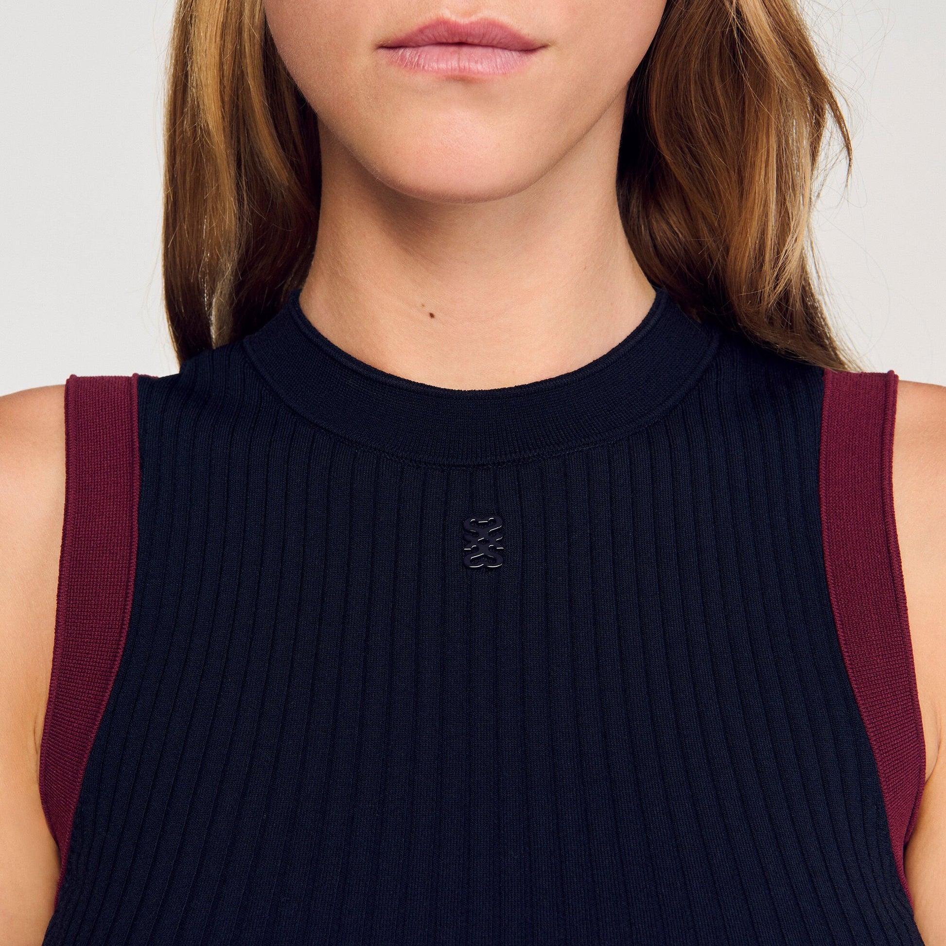 Sandro Two-tone knit top Navy Blue