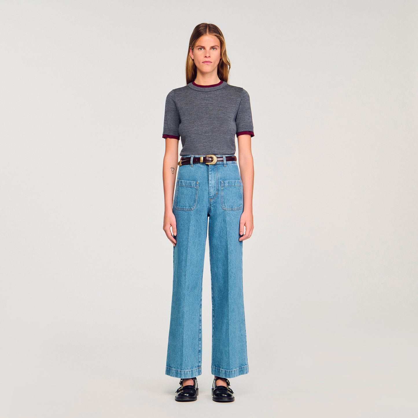 Sandro Two-tone cropped sweater Grey