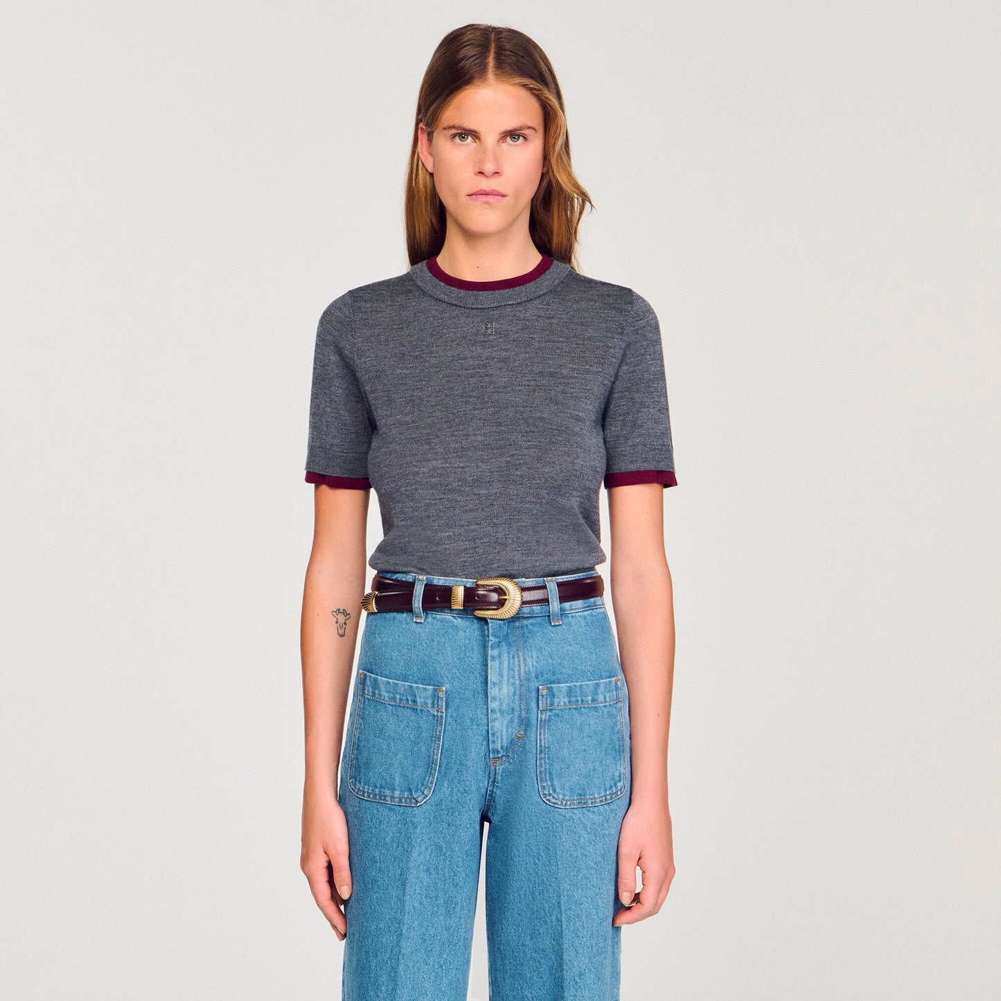 Sandro Two-tone cropped sweater Grey