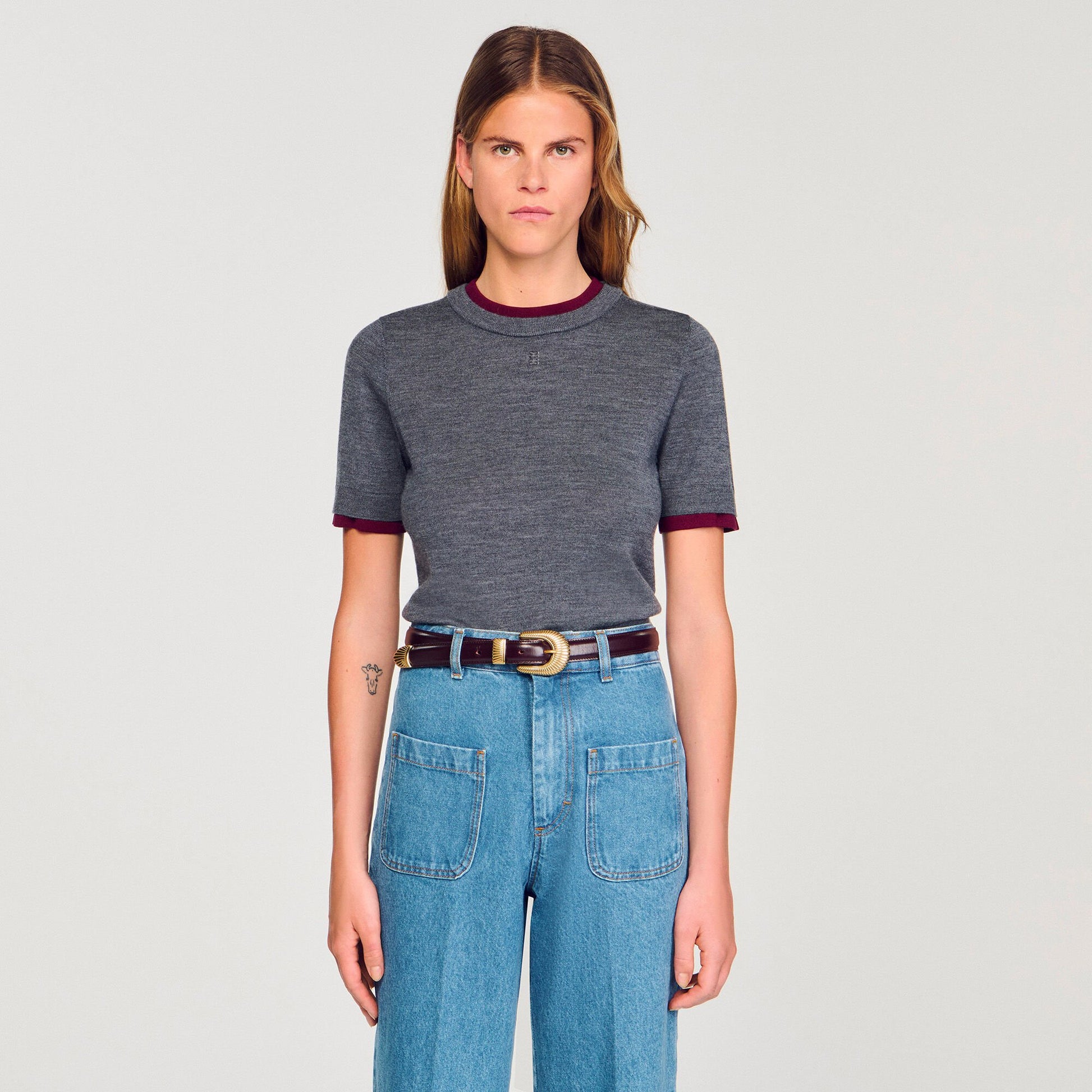 Sandro Two-tone cropped sweater Grey