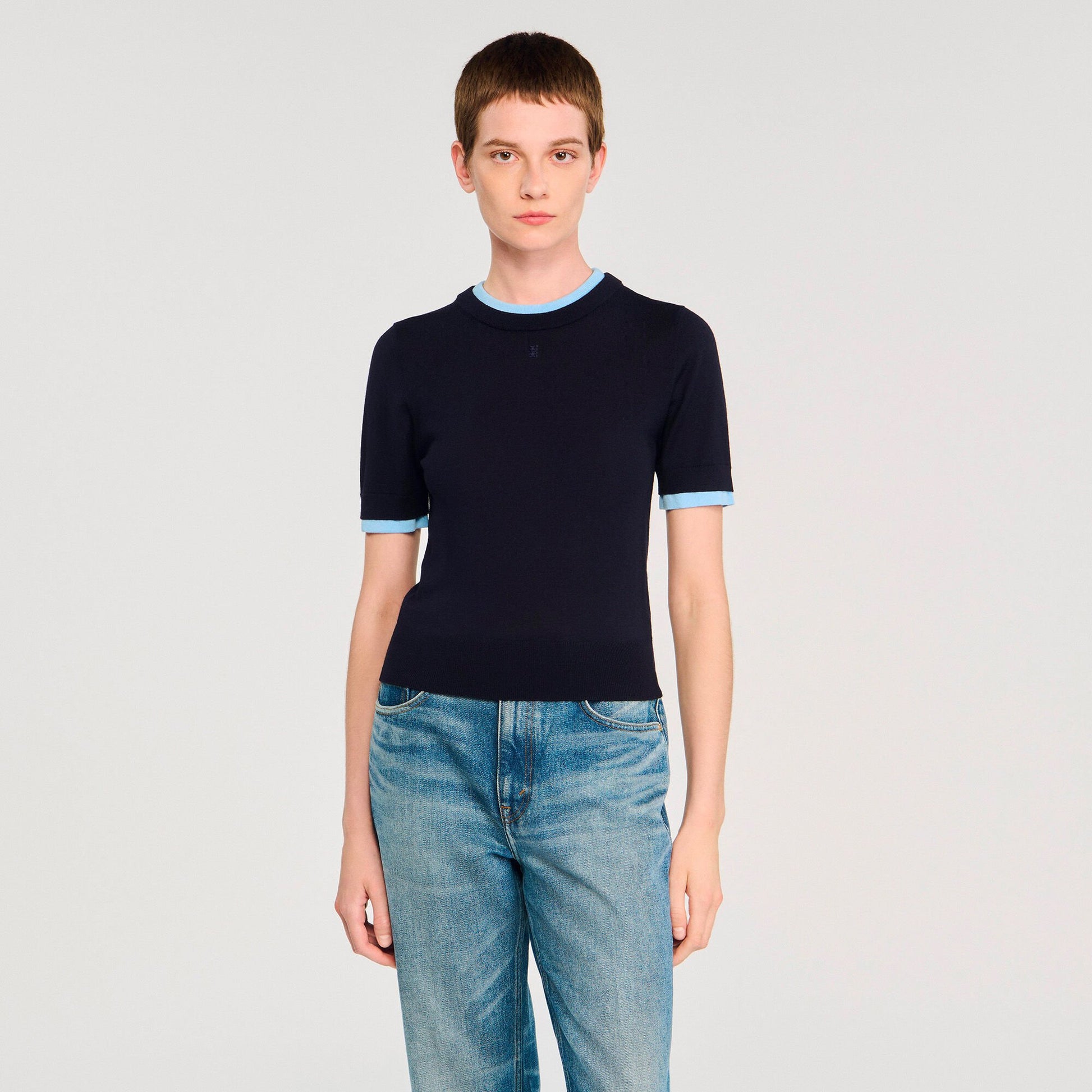 Sandro Two-tone cropped sweater Navy Blue