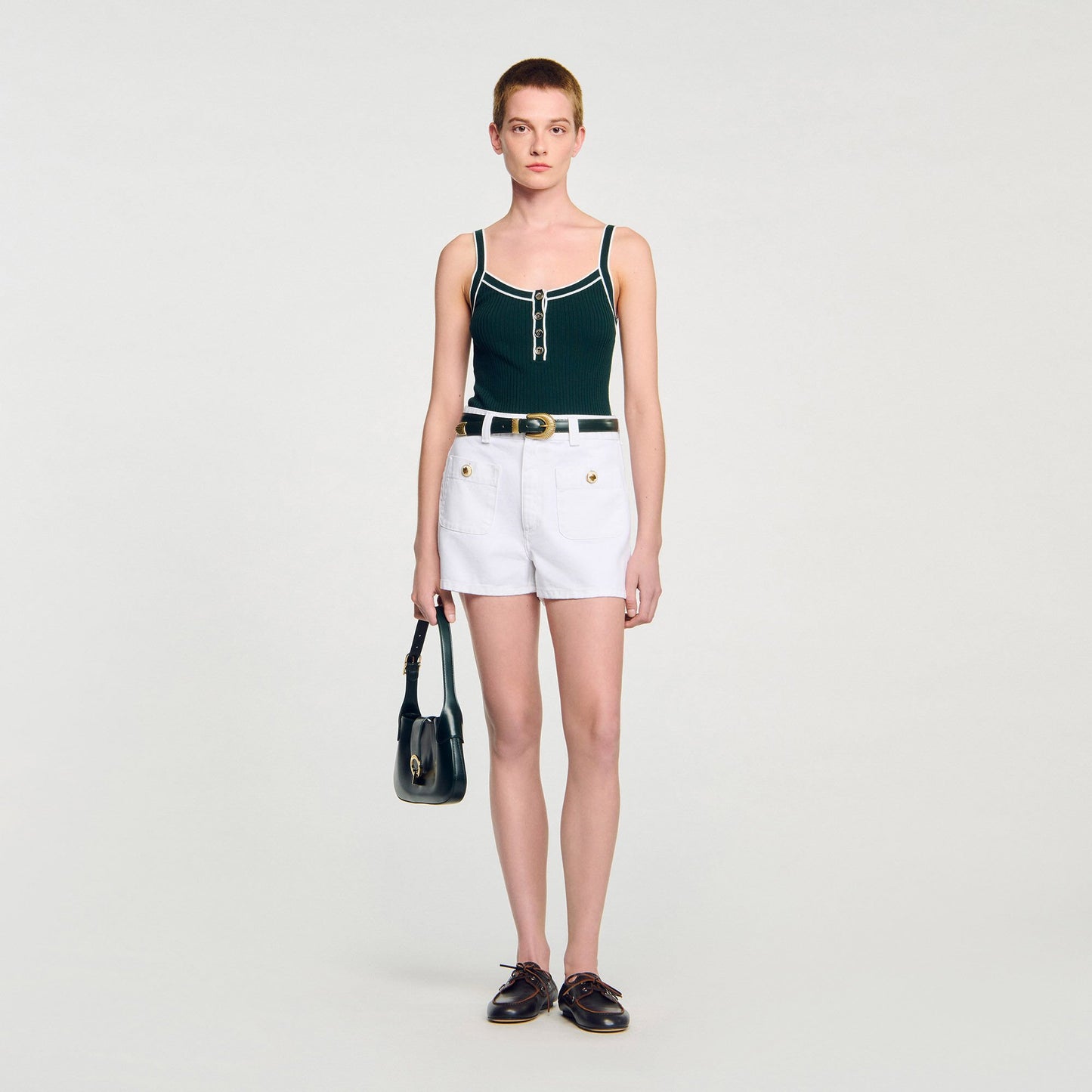 Sandro Two-tone knit vest top Bottle Green