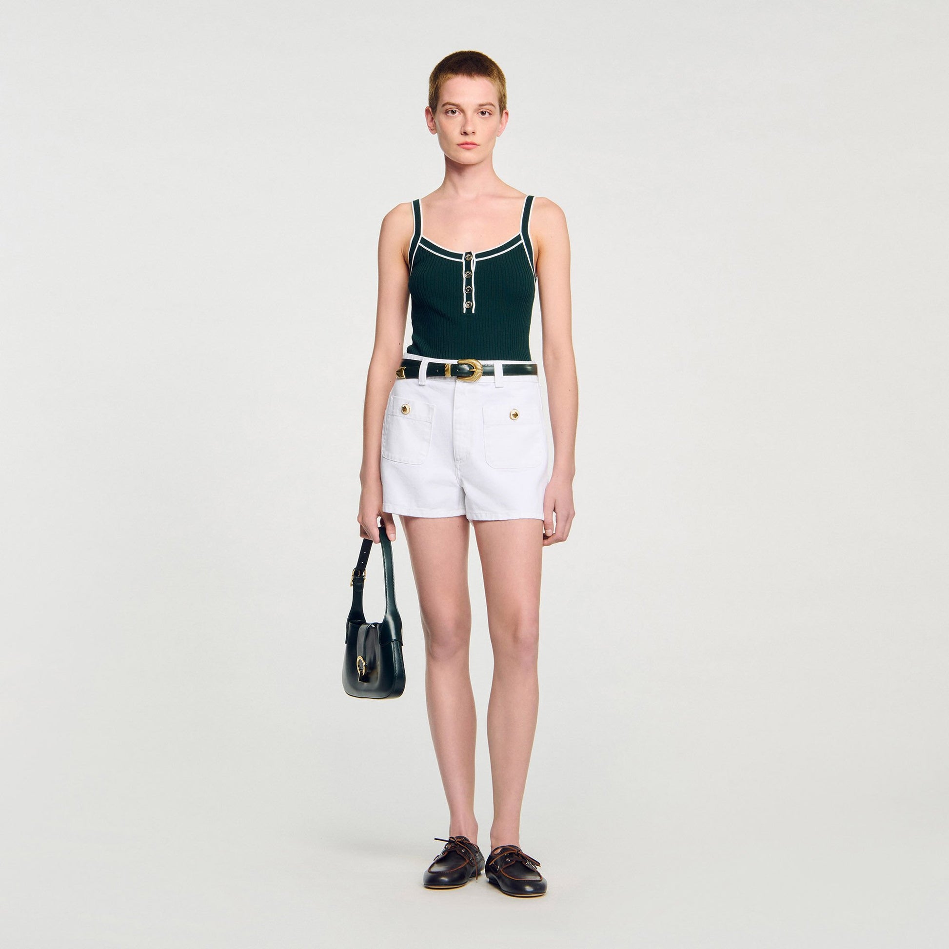 Sandro Two-tone knit vest top Bottle Green