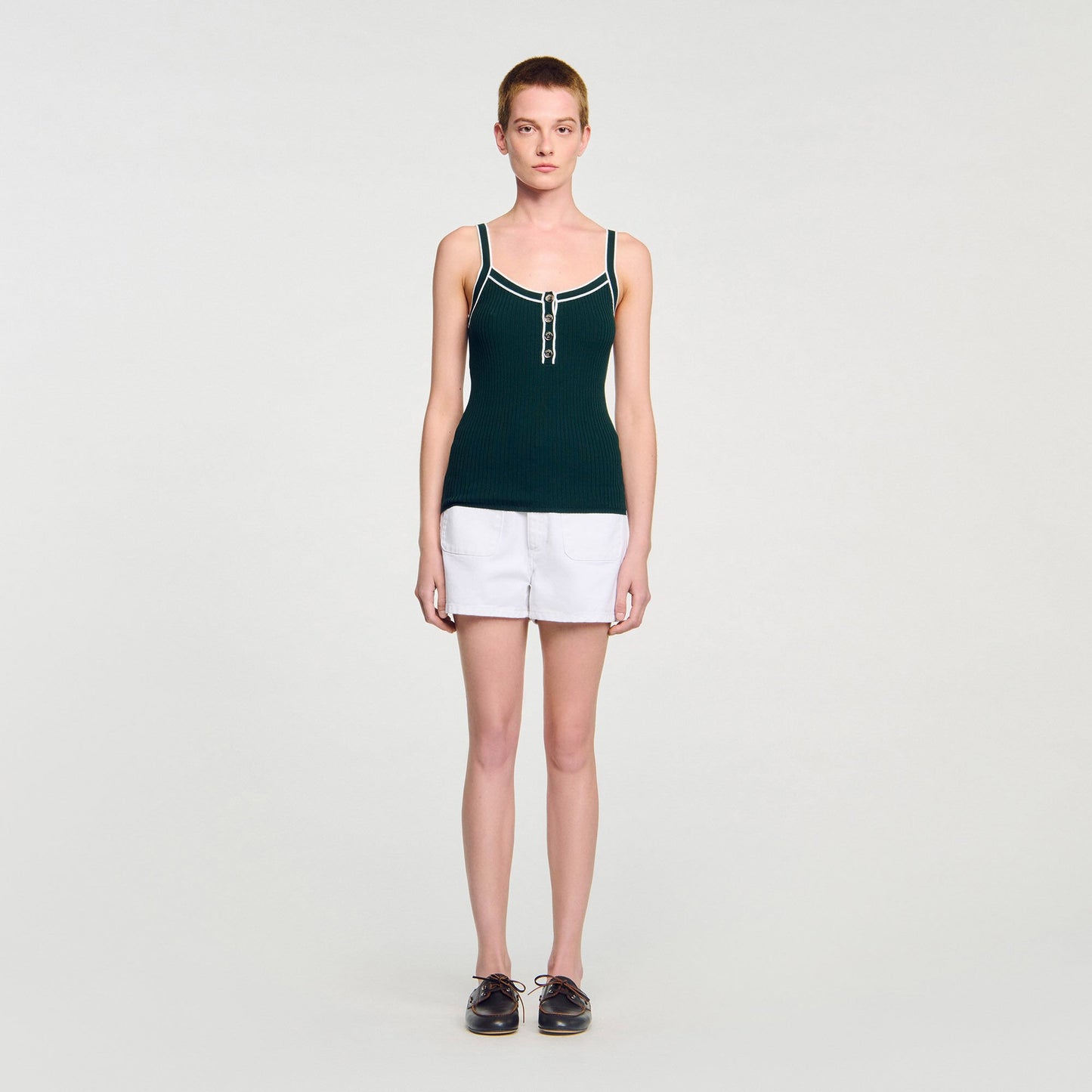 Sandro Two-tone knit vest top Bottle Green
