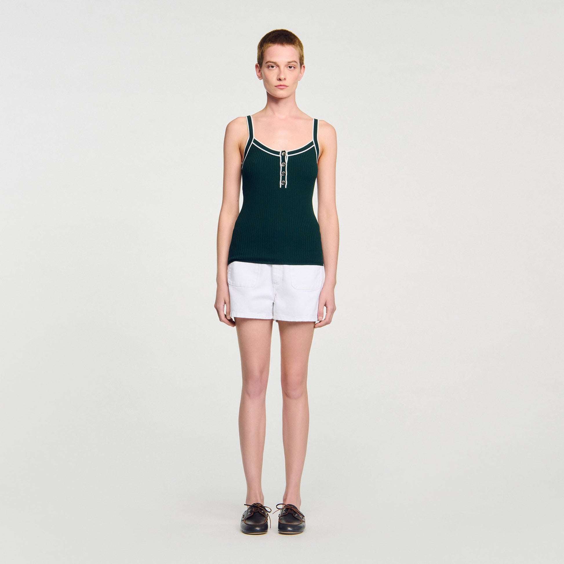 Sandro Two-tone knit vest top Bottle Green