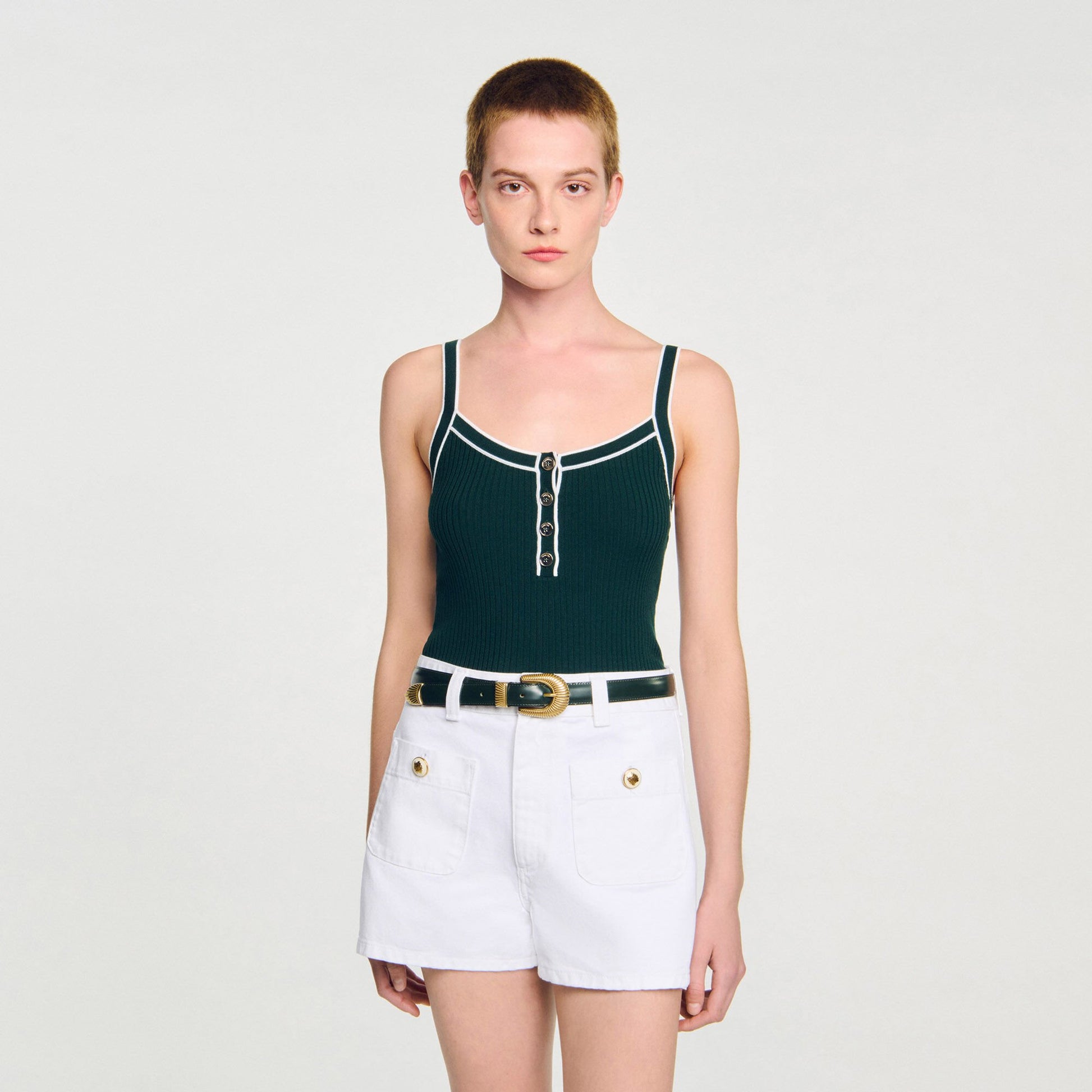 Sandro Two-tone knit vest top Bottle Green