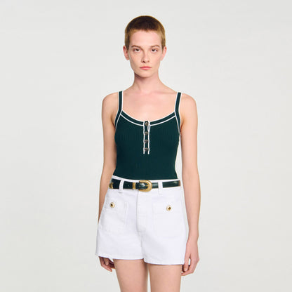 Sandro Two-tone knit vest top Bottle Green