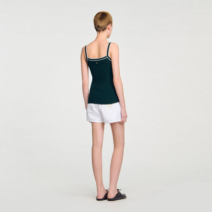 Sandro Two-tone knit vest top Bottle Green