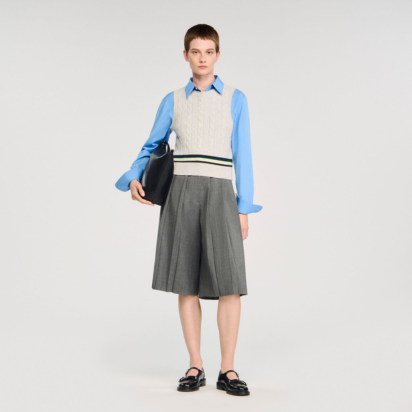 Sandro Sleeveless cropped cable knit sweater Grey