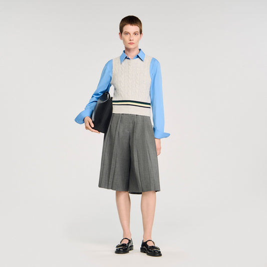 Sandro Sleeveless cropped cable knit sweater Grey