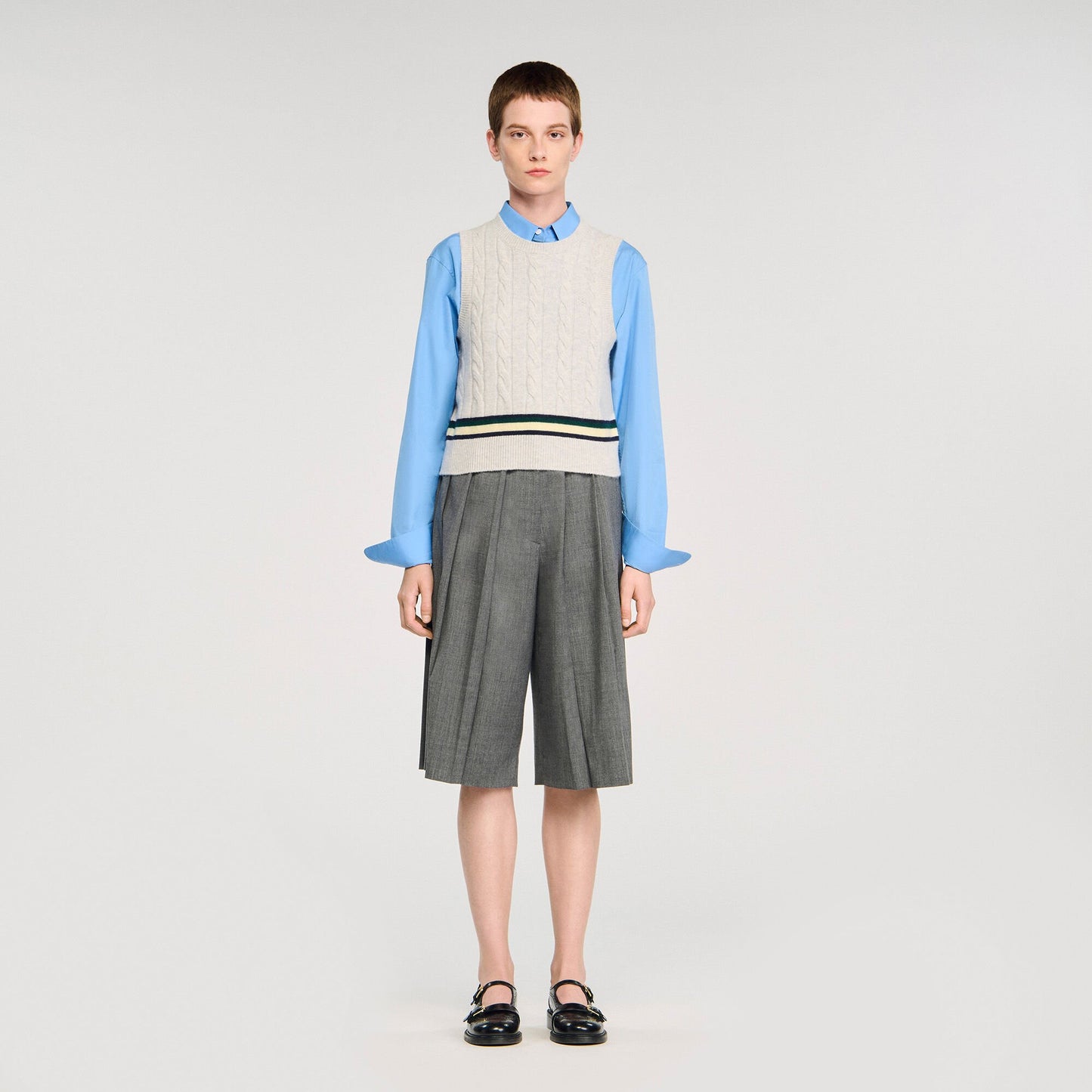 Sandro Sleeveless cropped cable knit sweater Grey
