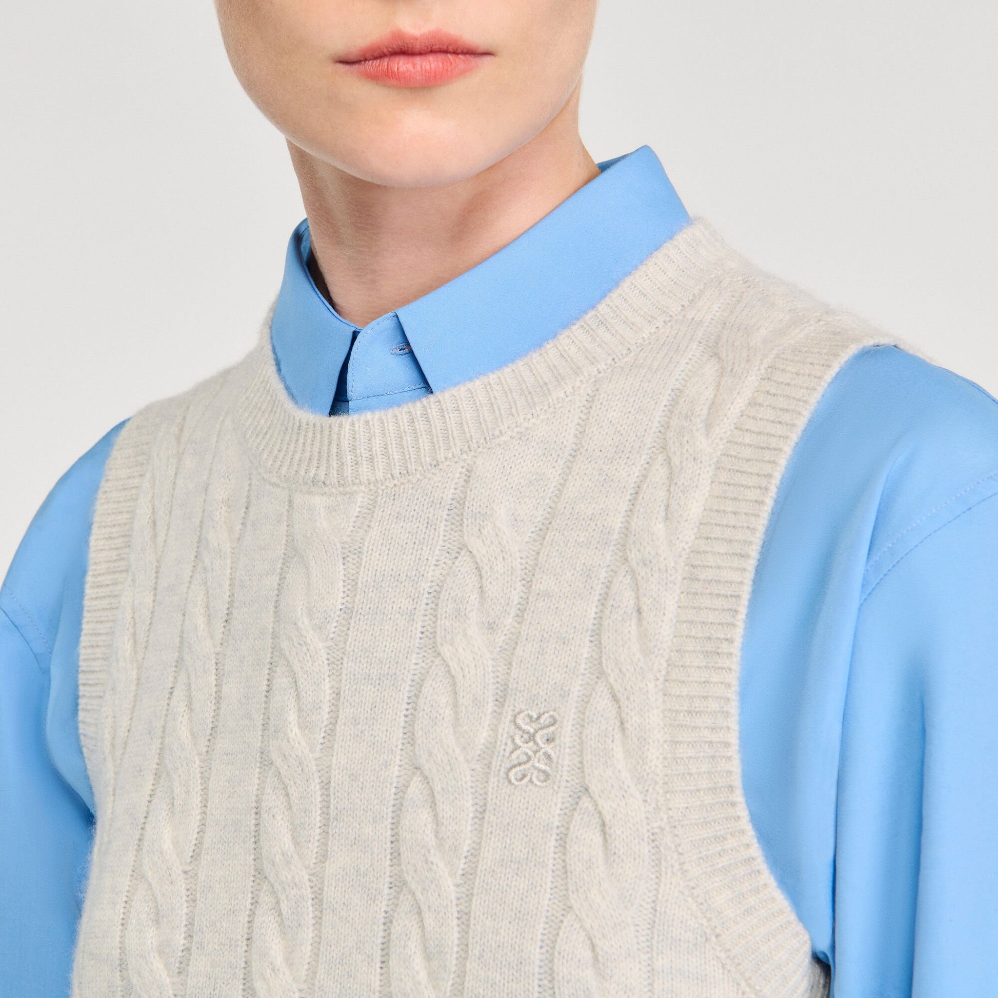 Sandro Sleeveless cropped cable knit sweater Grey