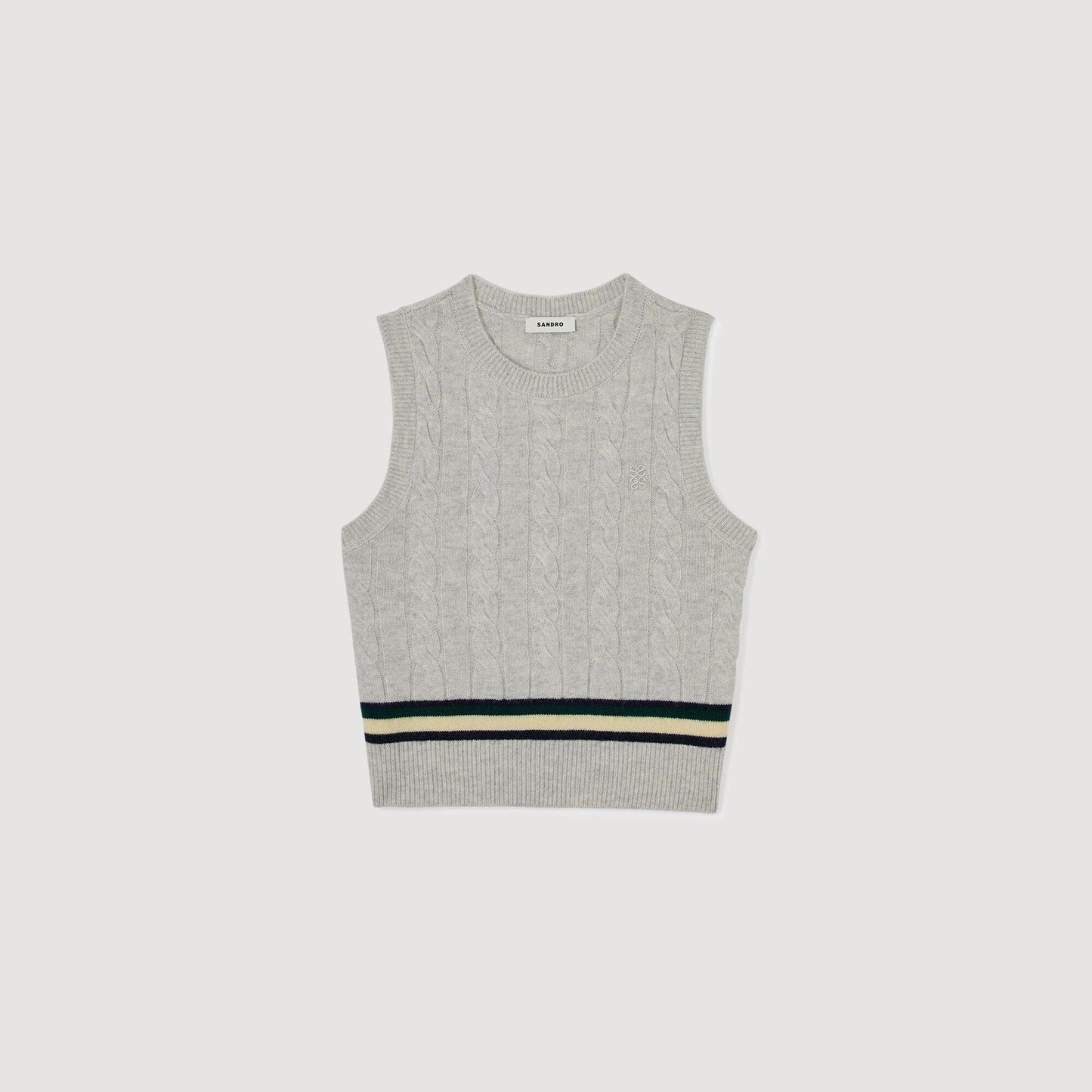 Sandro Sleeveless cropped cable knit sweater Grey