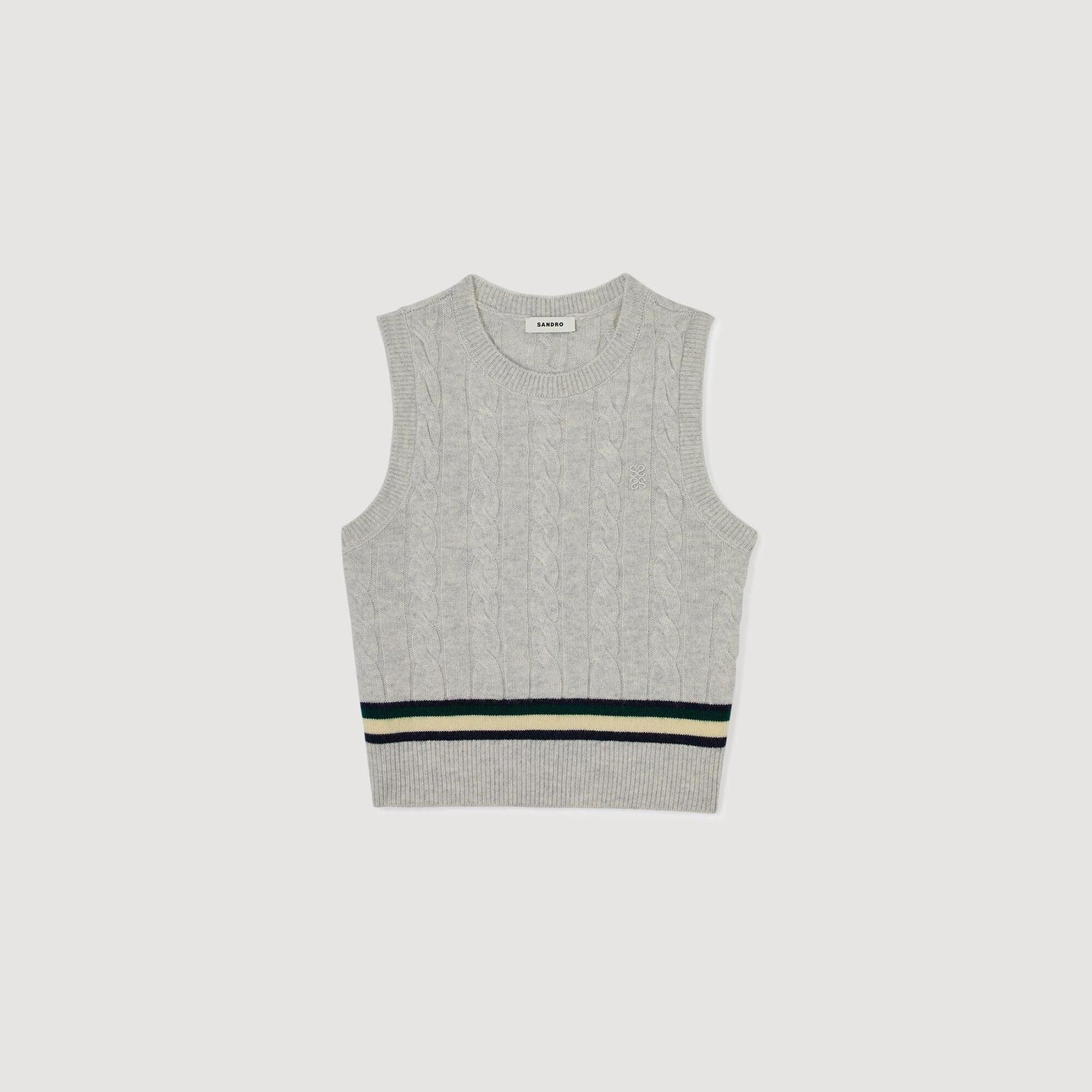Sandro Sleeveless cropped cable knit sweater Grey