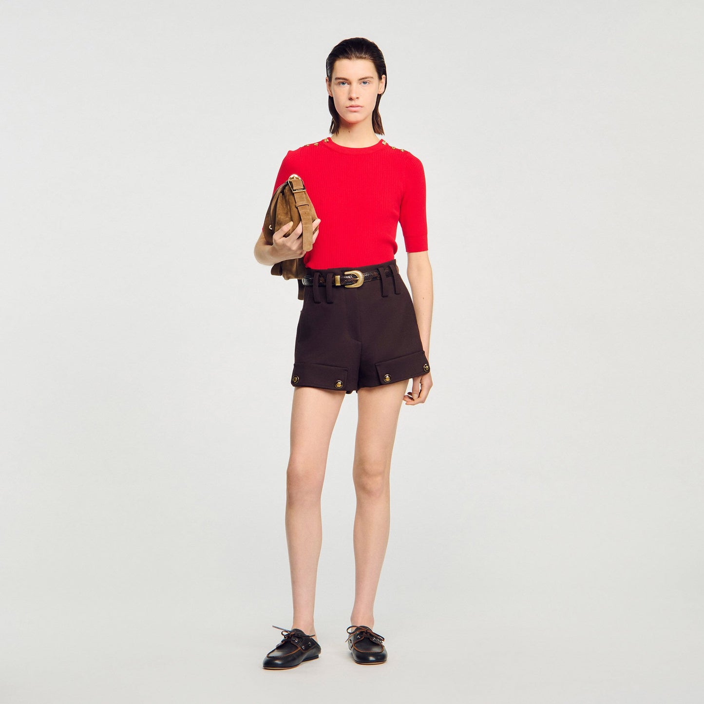 Sandro Argyle polo-neck sweater Red