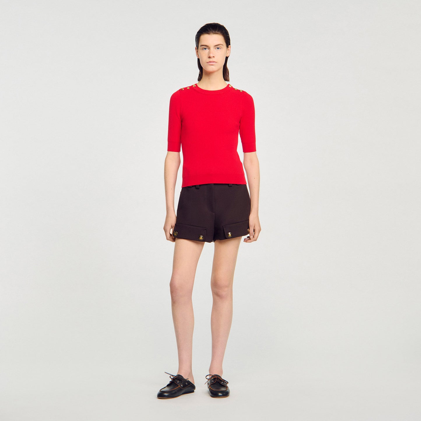 Sandro Argyle polo-neck sweater Red