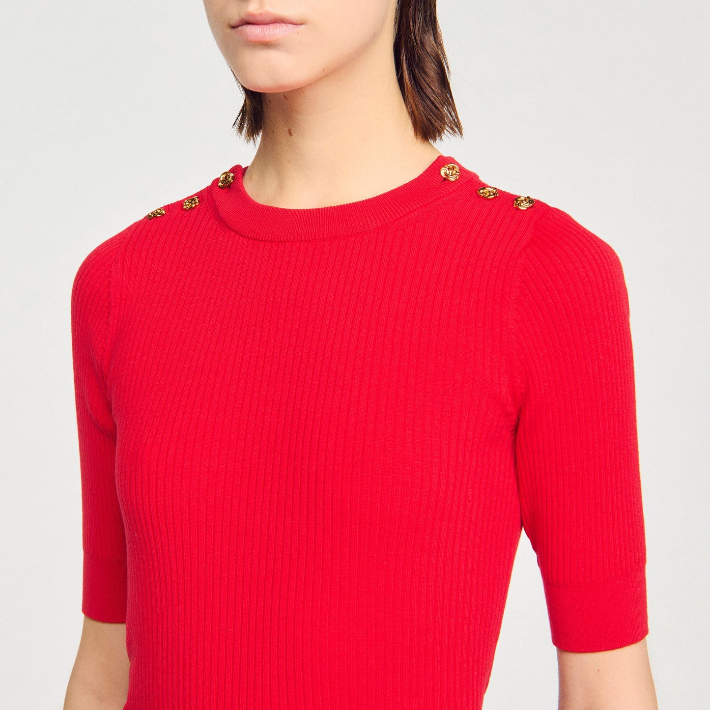 Sandro Argyle polo-neck sweater Red