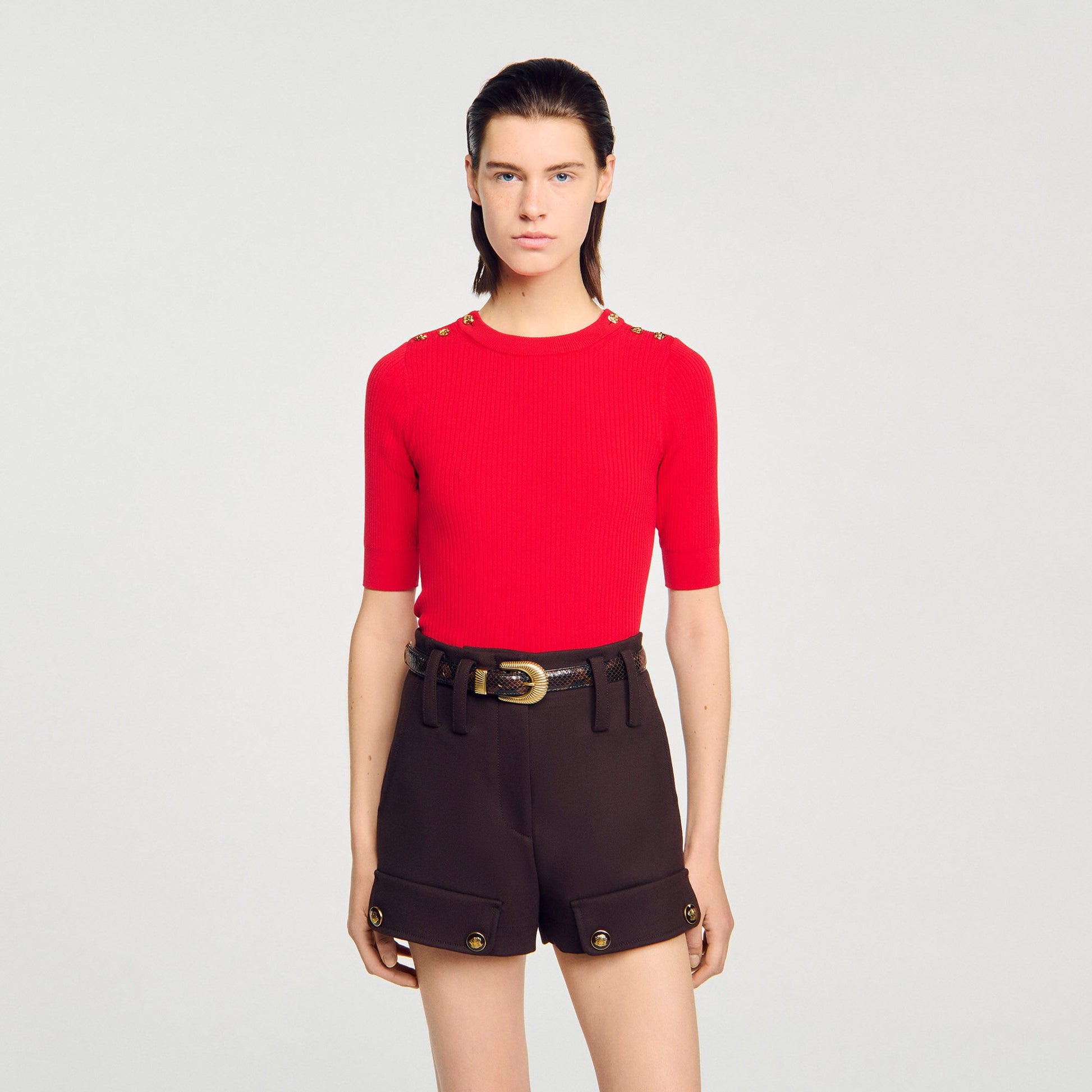 Sandro Argyle polo-neck sweater Red