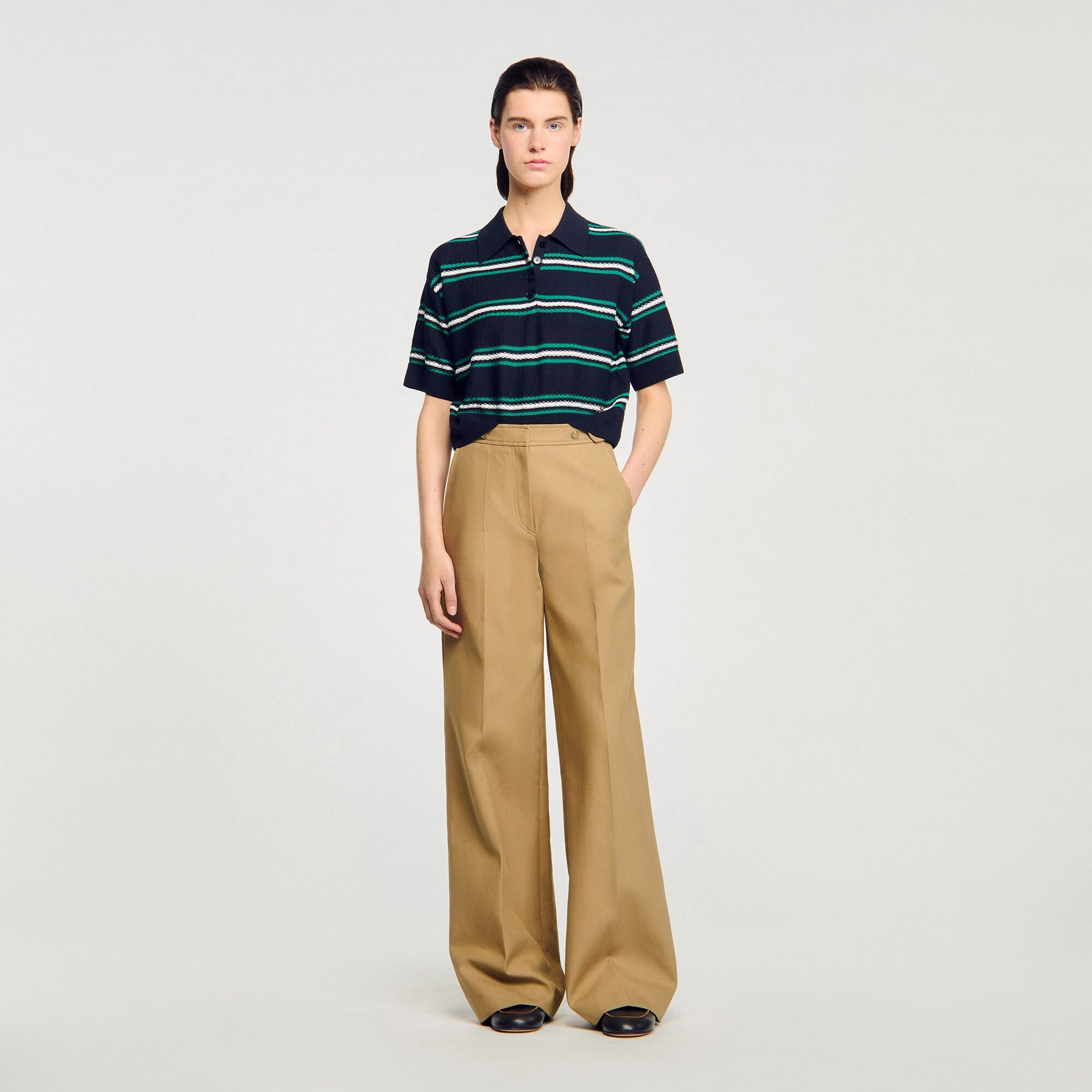 Sandro Polo-neck striped sweater Navy Blue