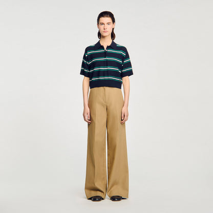 Sandro Polo-neck striped sweater Navy Blue