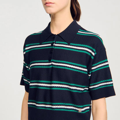 Sandro Polo-neck striped sweater Navy Blue