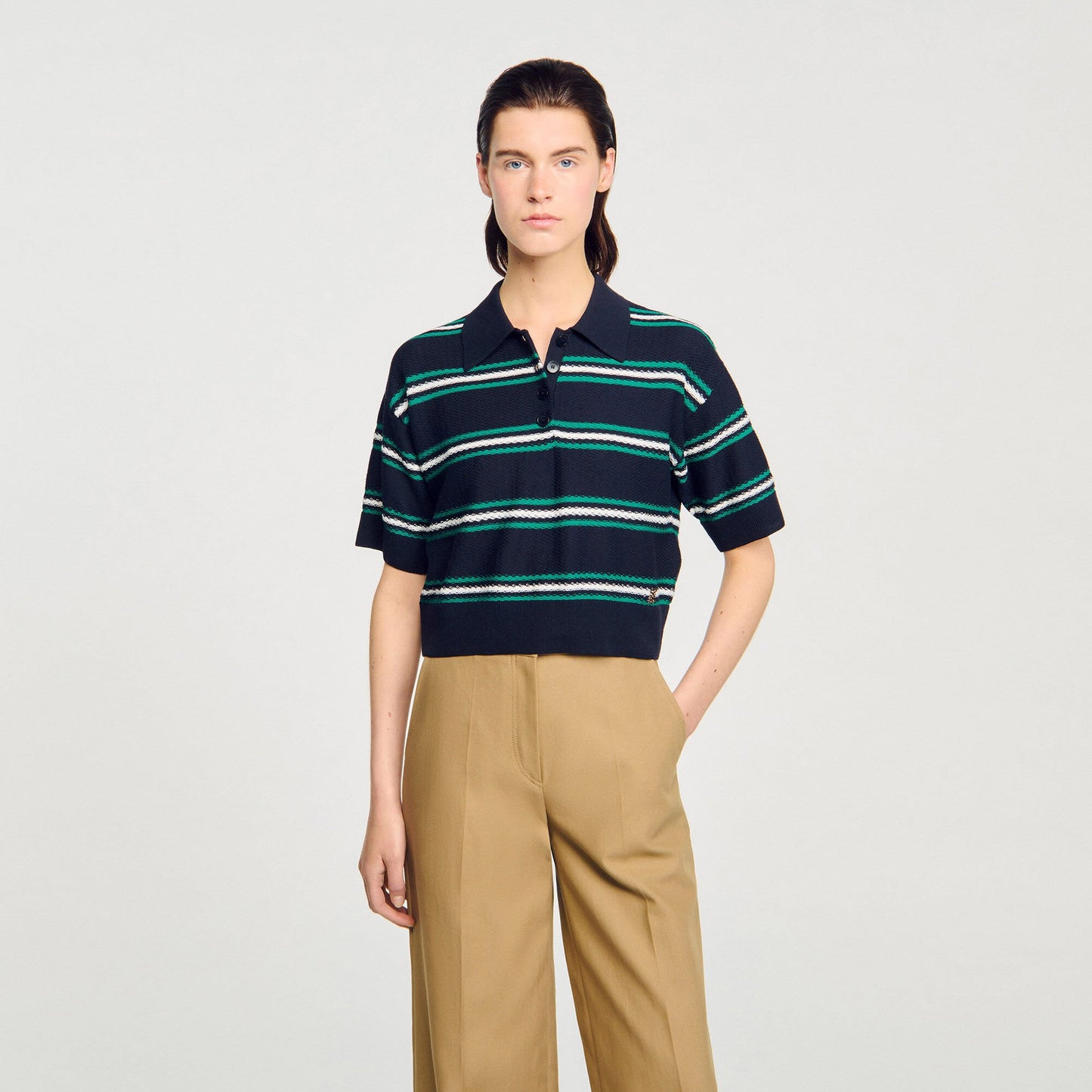 Sandro Polo-neck striped sweater Navy Blue