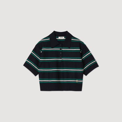Sandro Polo-neck striped sweater Navy Blue
