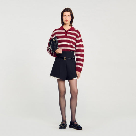Sandro Striped polo sweater Bordeaux