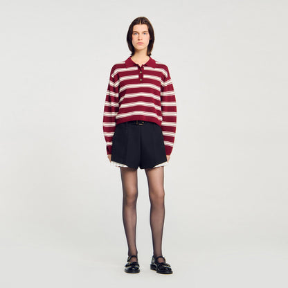Sandro Striped polo sweater Bordeaux