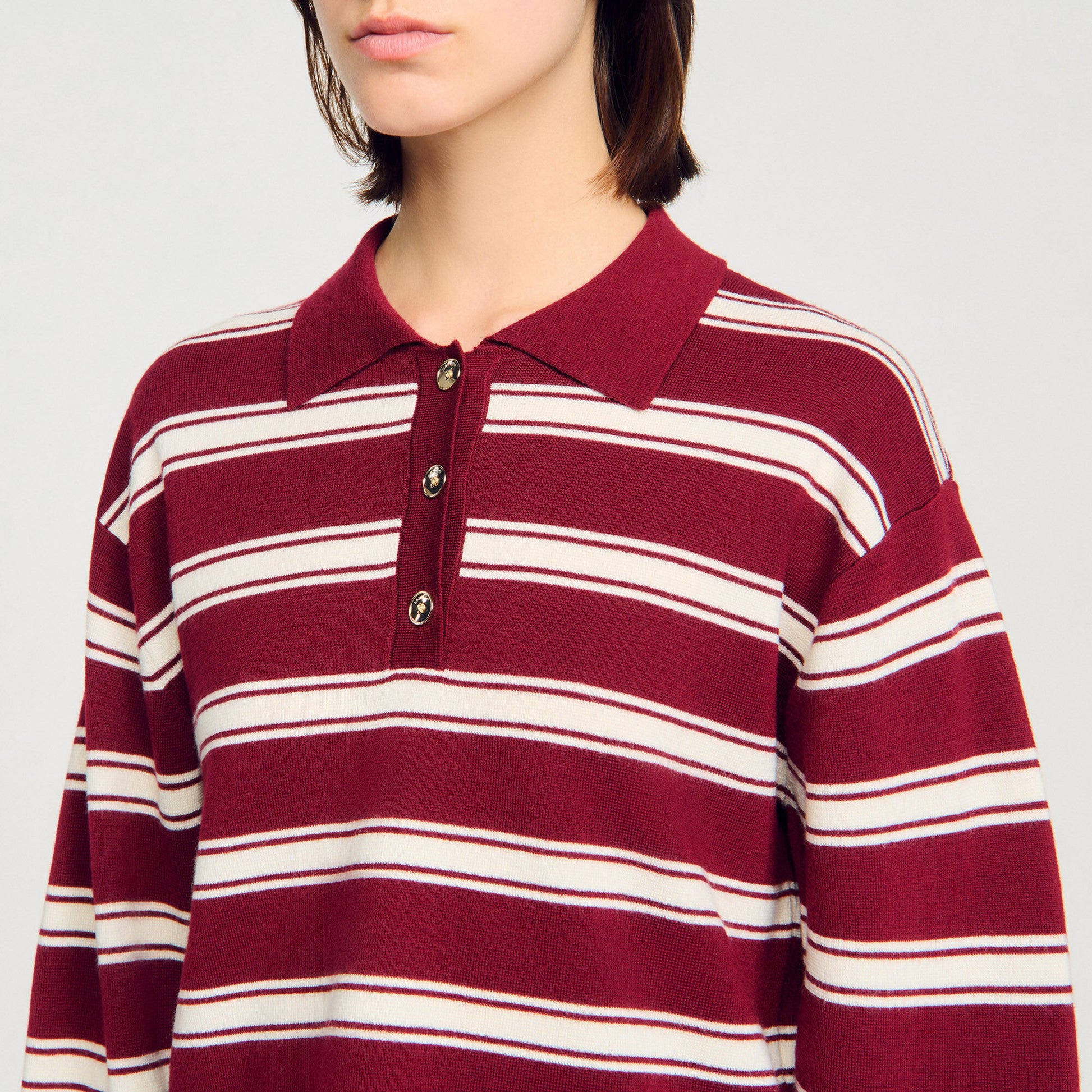 Sandro Striped polo sweater Bordeaux
