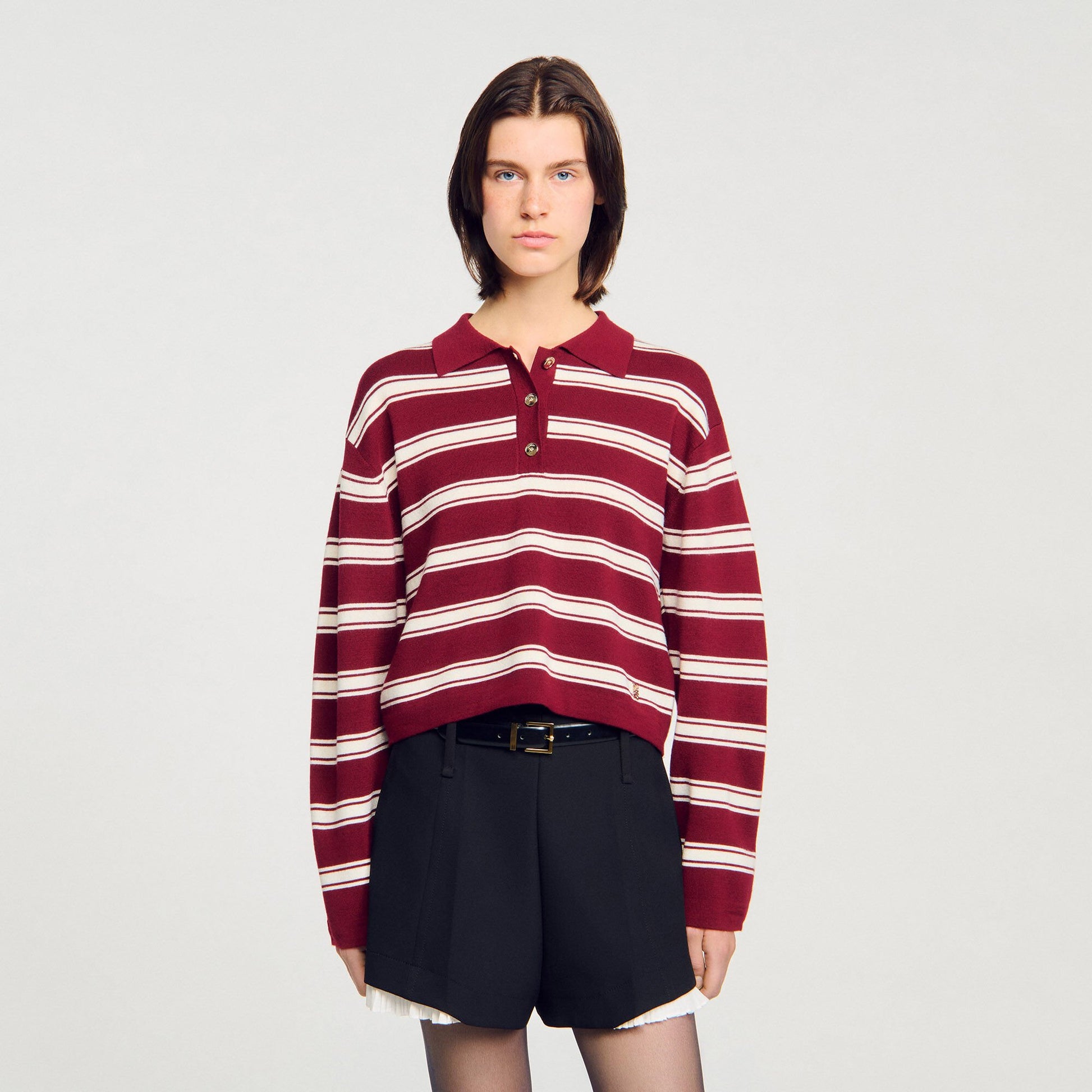 Sandro Striped polo sweater Bordeaux