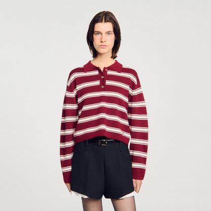 Sandro Striped polo sweater Bordeaux