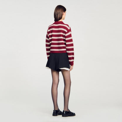 Sandro Striped polo sweater Bordeaux