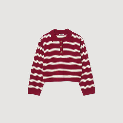 Sandro Striped polo sweater Bordeaux