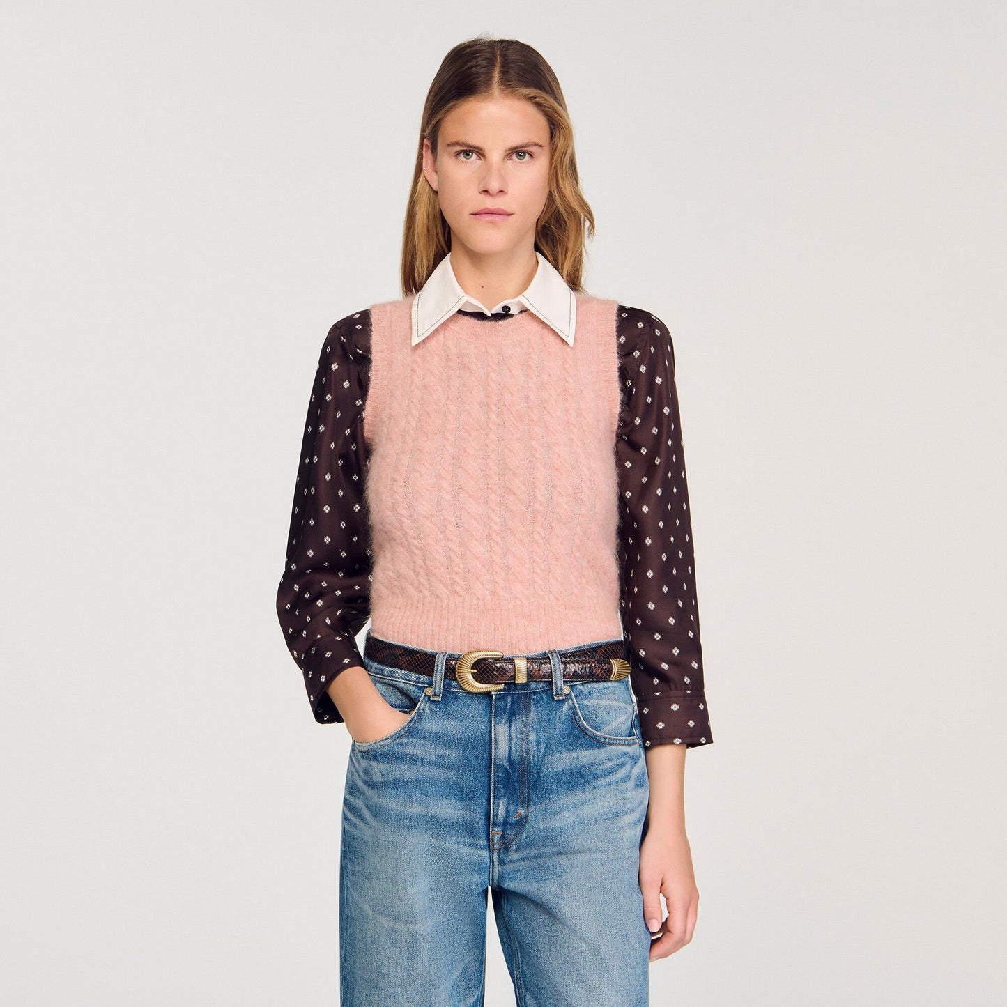 Sandro Twisted sleeveless sweater Poudre Pink