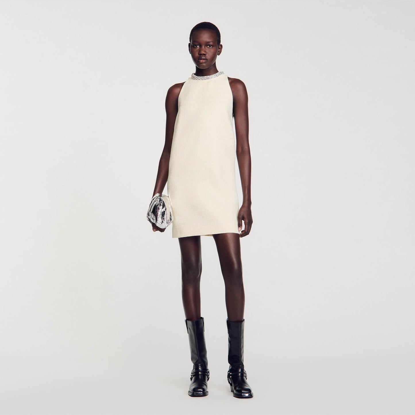 Sandro Dress with jewelry collar Ecru