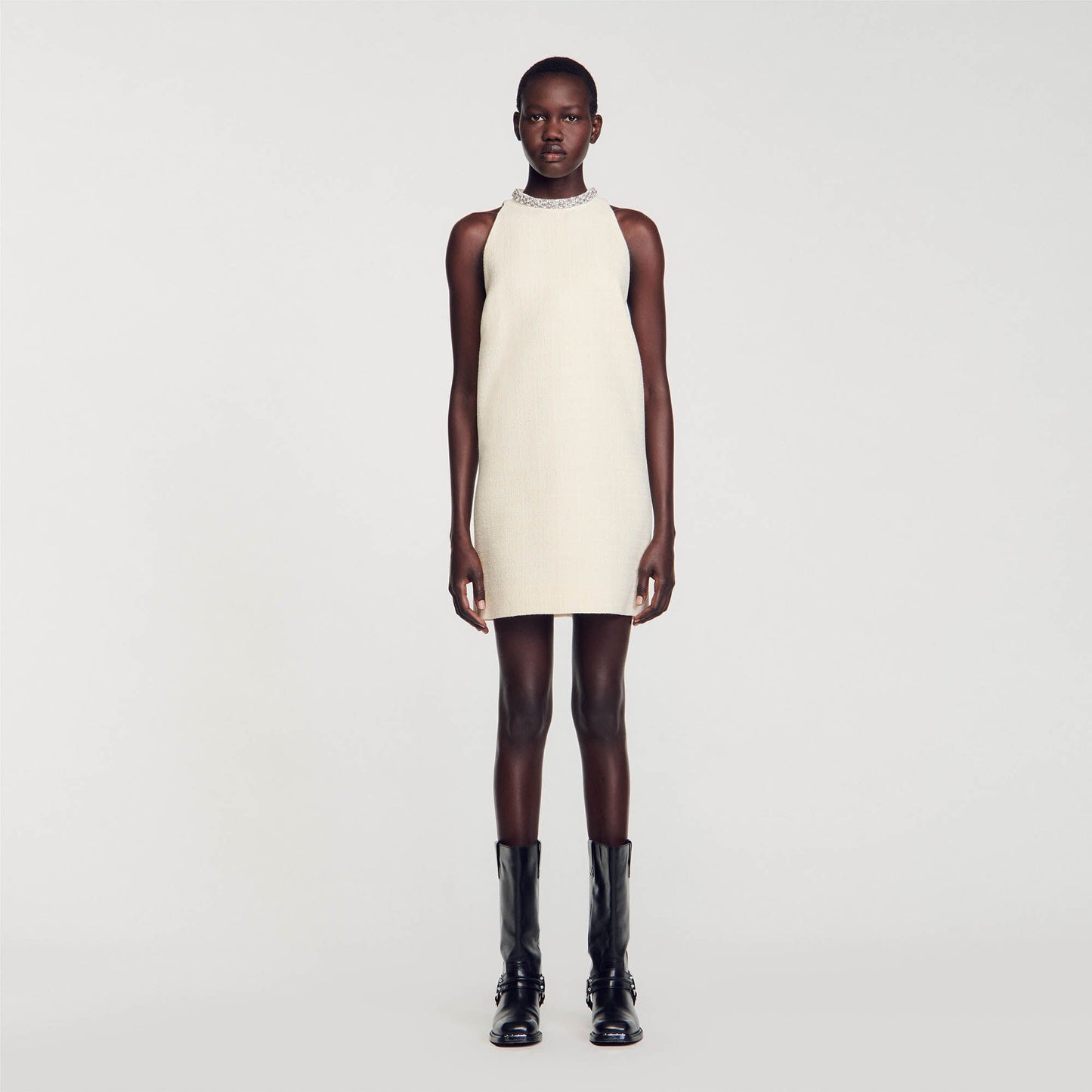 Sandro Dress with jewelry collar Ecru