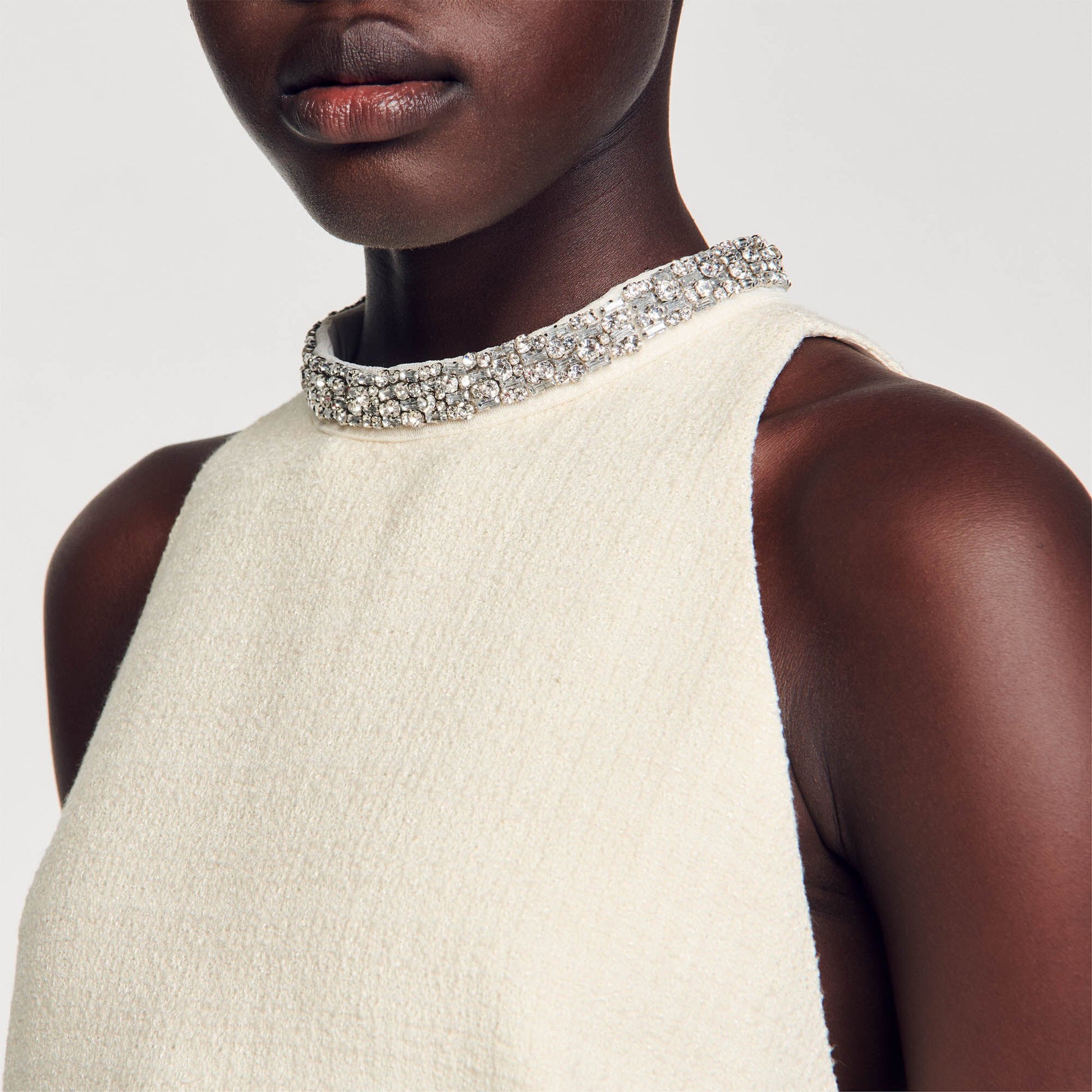 Sandro Dress with jewelry collar Ecru