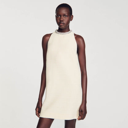 Sandro Dress with jewelry collar Ecru
