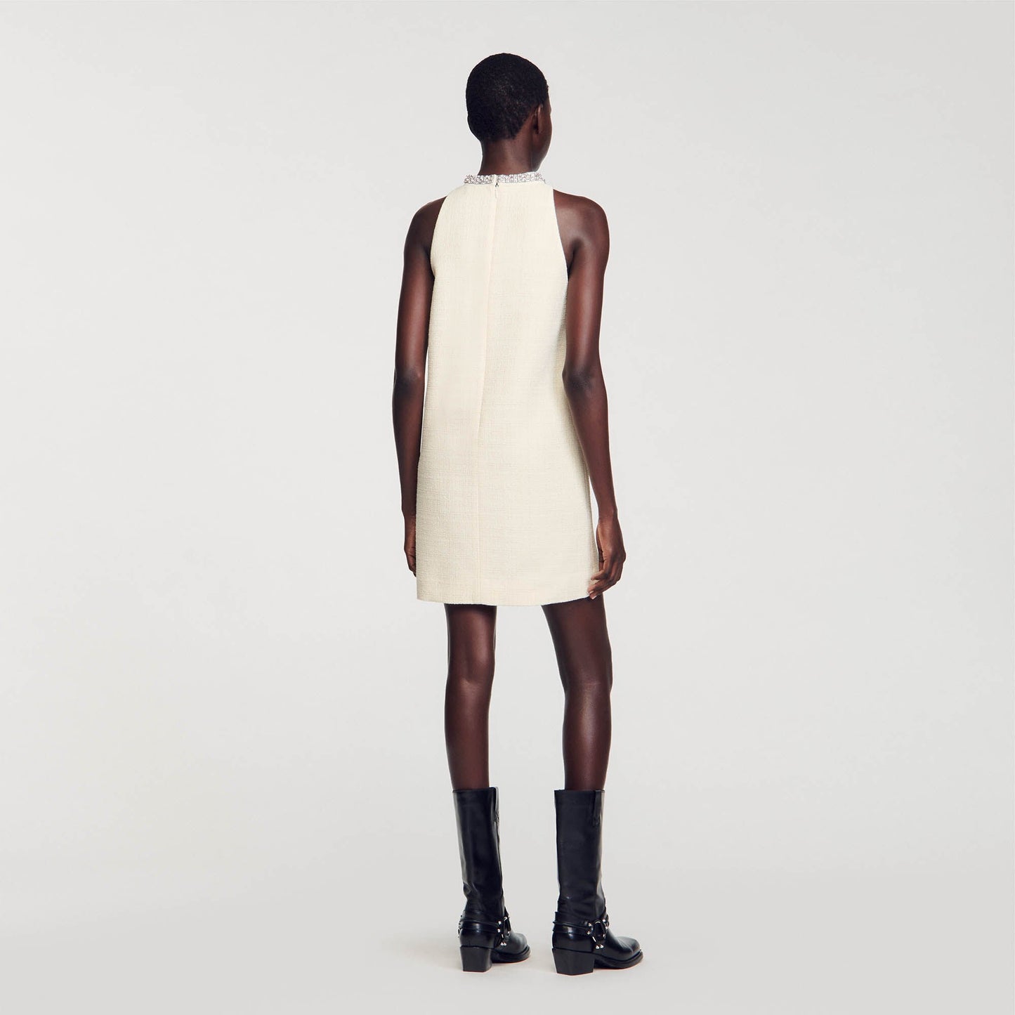 Sandro Dress with jewelry collar Ecru